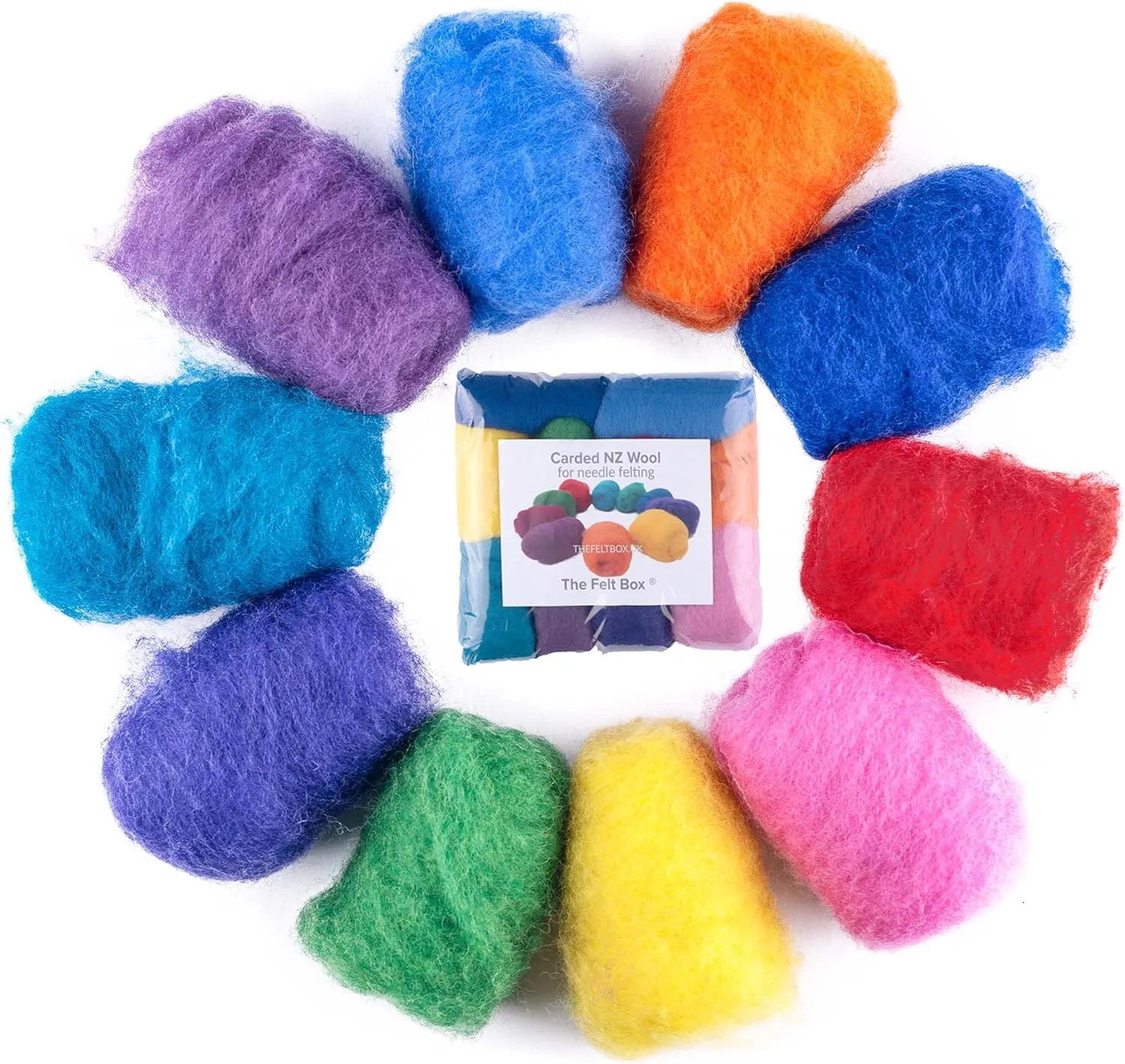 The Felt Box Needle Felting Wool Short Fiber Carded Batts Shade Pack 100 Grams 3.5 Oz -Bright