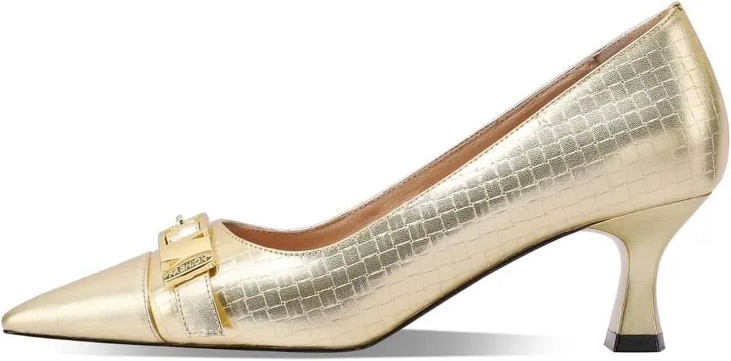 TinaCus Genuine Leather Handmade Buckle Women's Pointed Toe Mid Heels Trendy Pumps Shoes