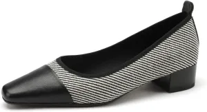 TinaCus Women's Genuine Leather Handmade Splicing Stripy Slip On Square Toe Office Pumps Shoes