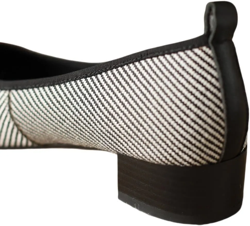 TinaCus Women's Genuine Leather Handmade Splicing Stripy Slip On Square Toe Office Pumps Shoes