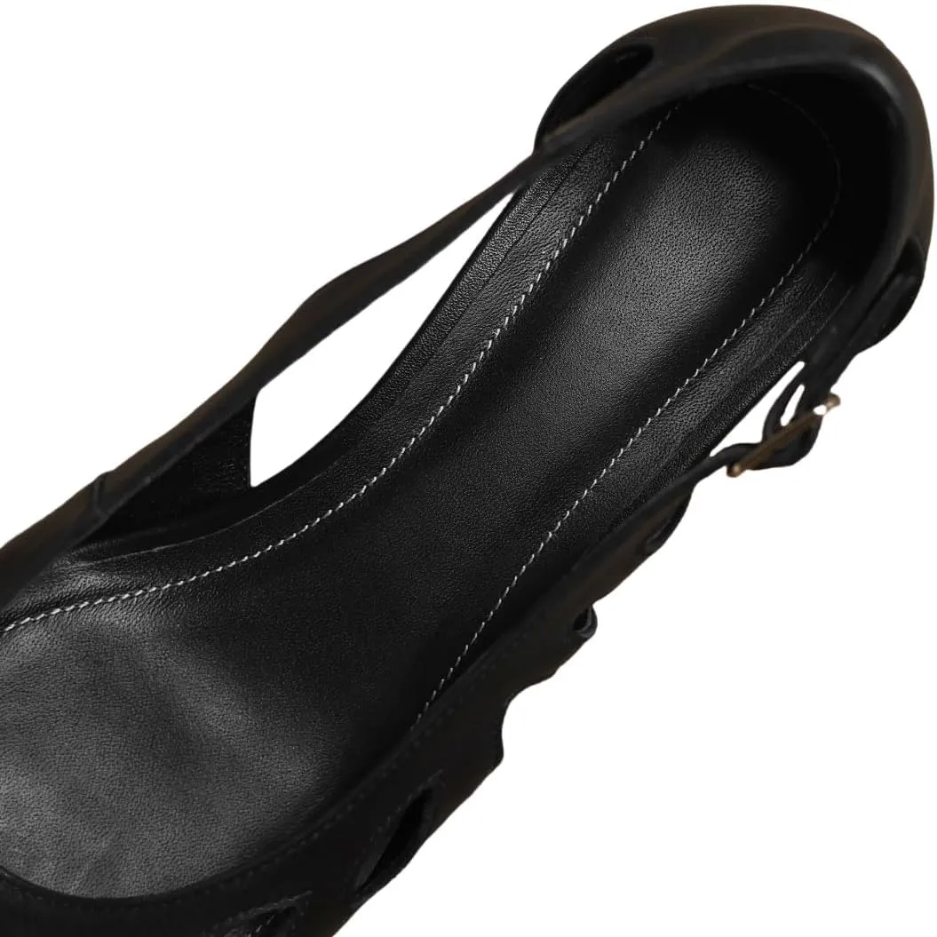 TinaCus Women's Round Toe Genuine Leather Handmade Cone Heels Casual Pumps Shoes with Buckle