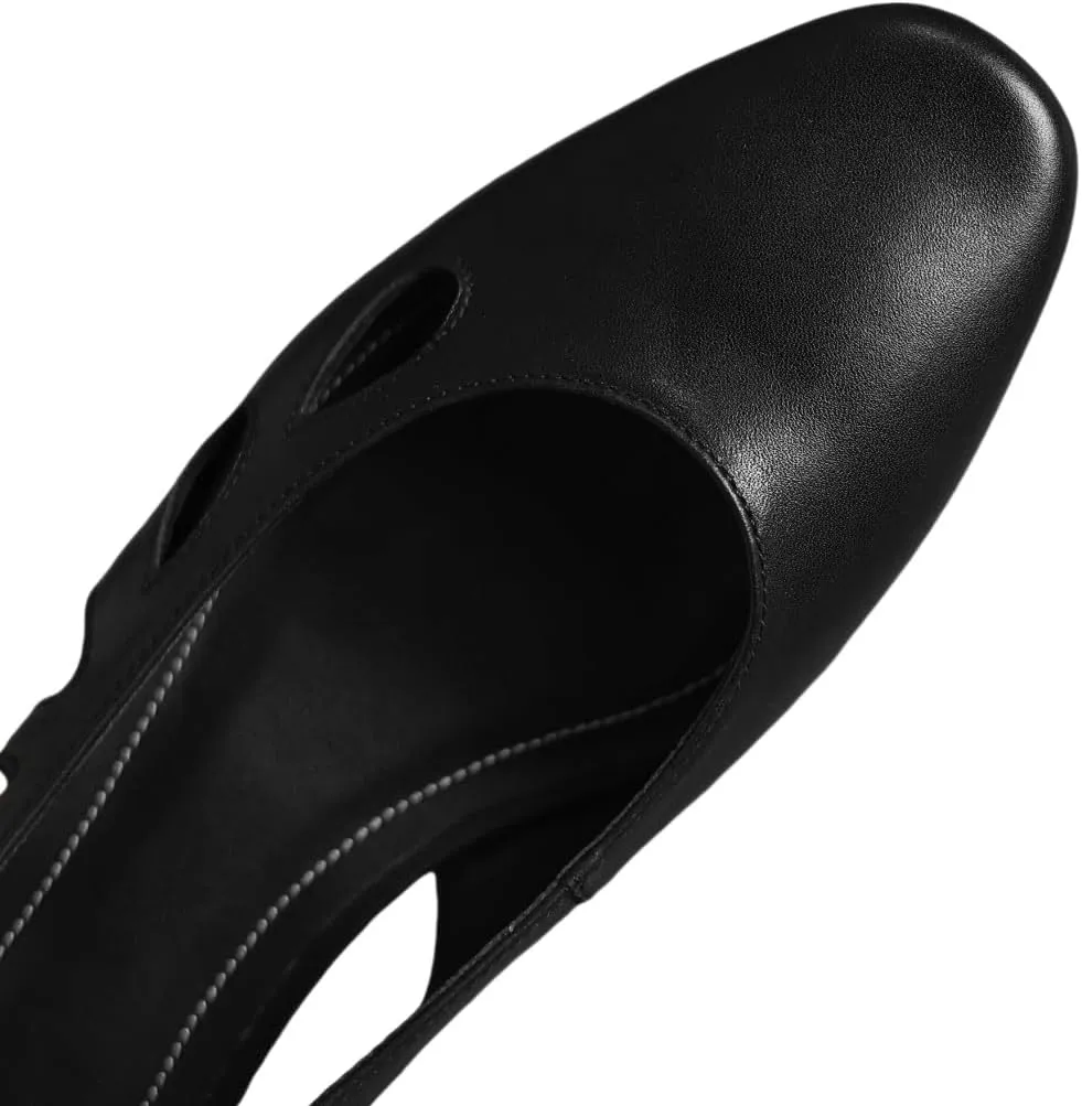 TinaCus Women's Round Toe Genuine Leather Handmade Cone Heels Casual Pumps Shoes with Buckle