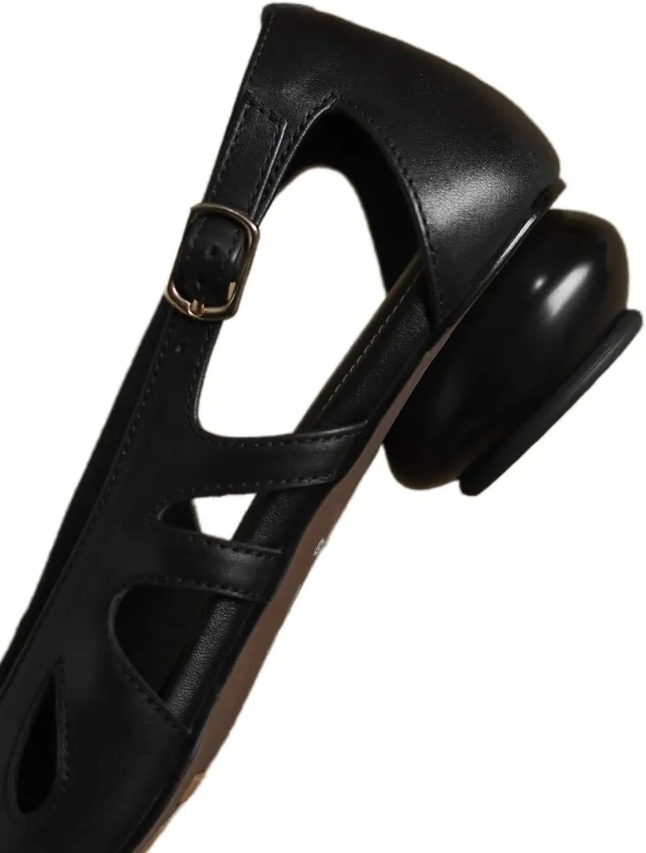 TinaCus Women's Round Toe Genuine Leather Handmade Cone Heels Casual Pumps Shoes with Buckle