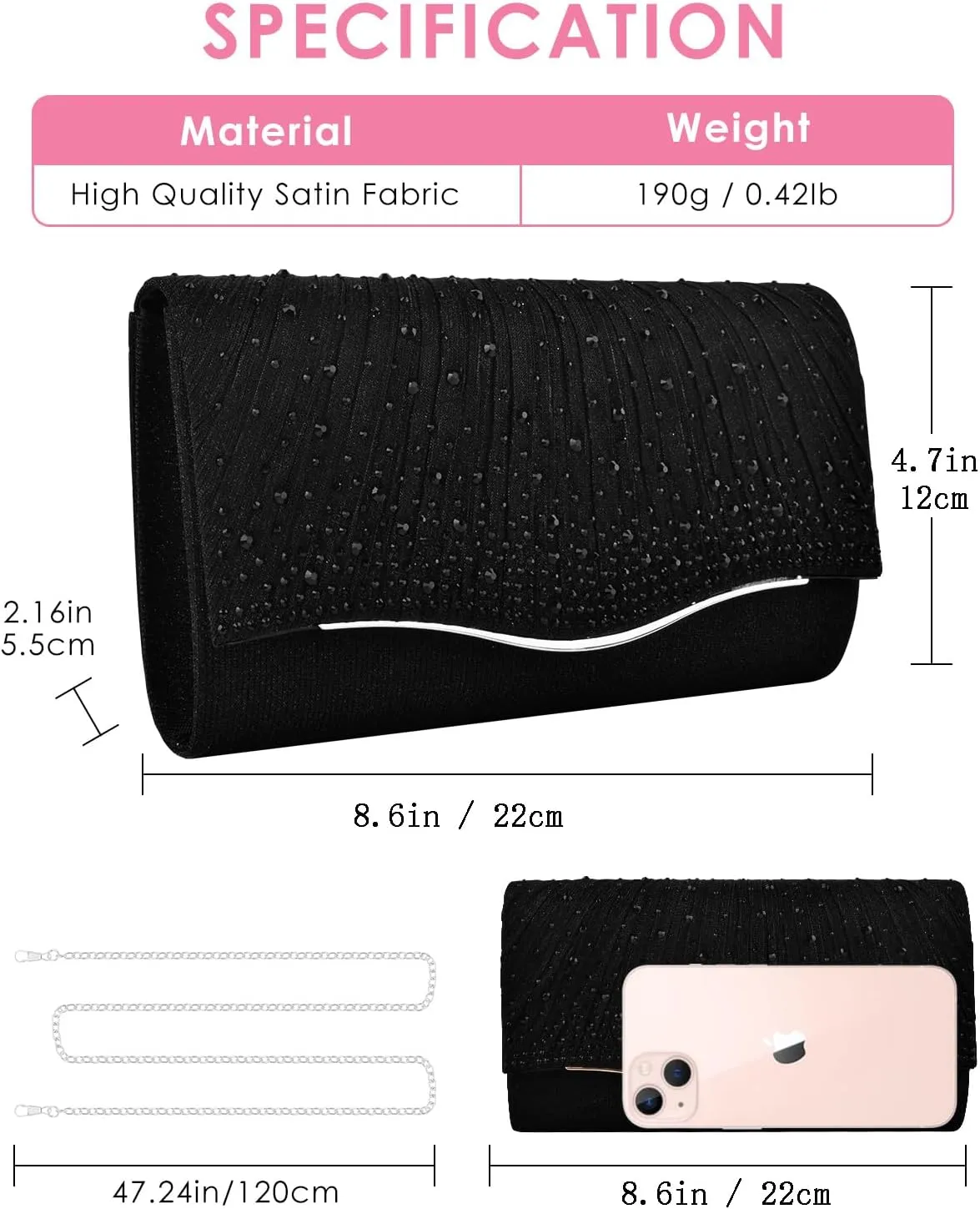 TINDTOP Clutch Purses for Women, Formal Evening Bags Suede Shoulder Envelope Party Handbags Wedding Cocktail Prom Clutches