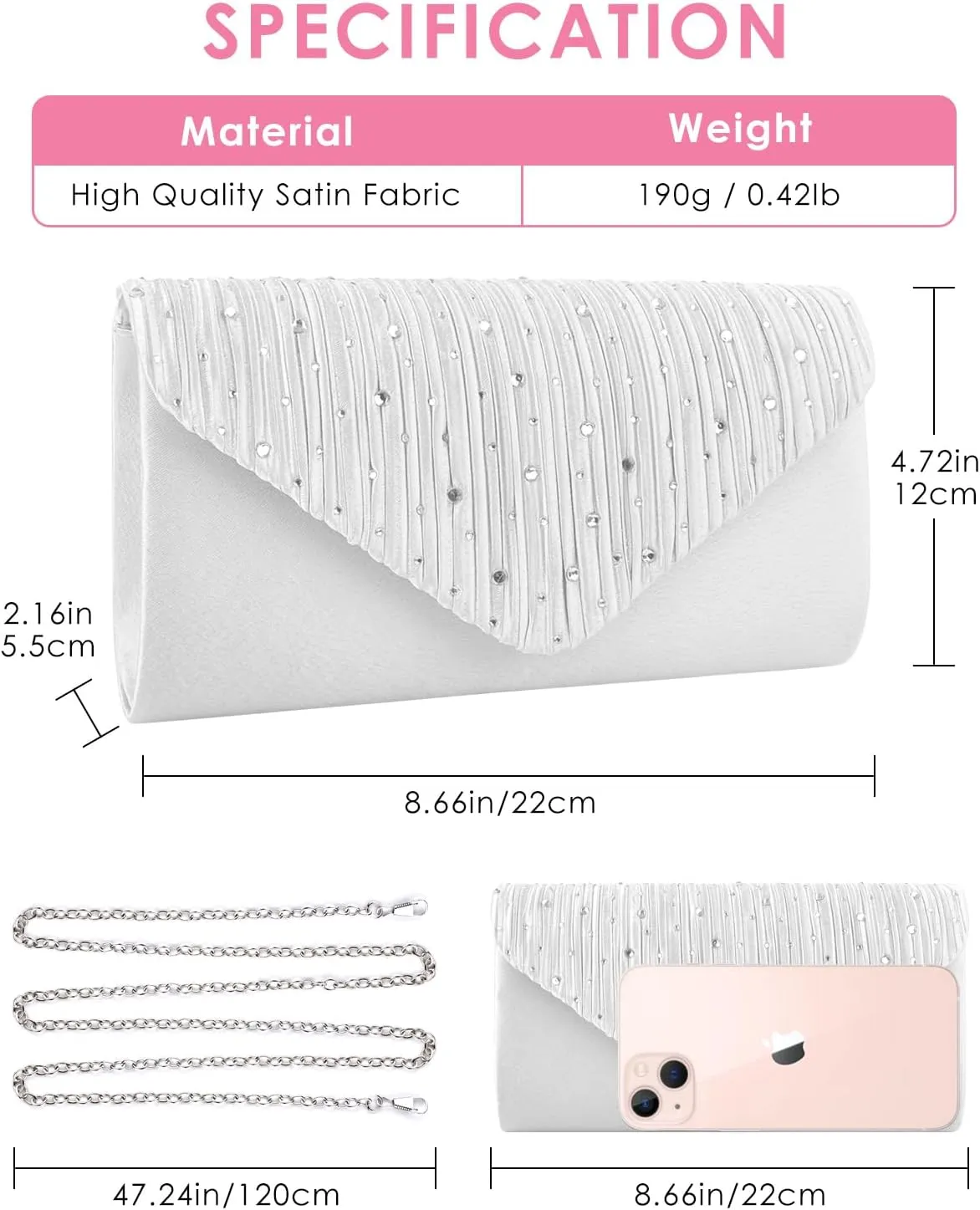 TINDTOP Evening Clutch Purses for Women Handbags for Formal Wedding Party Cocktail Prom Crossbody Shoulder Envelope Bag