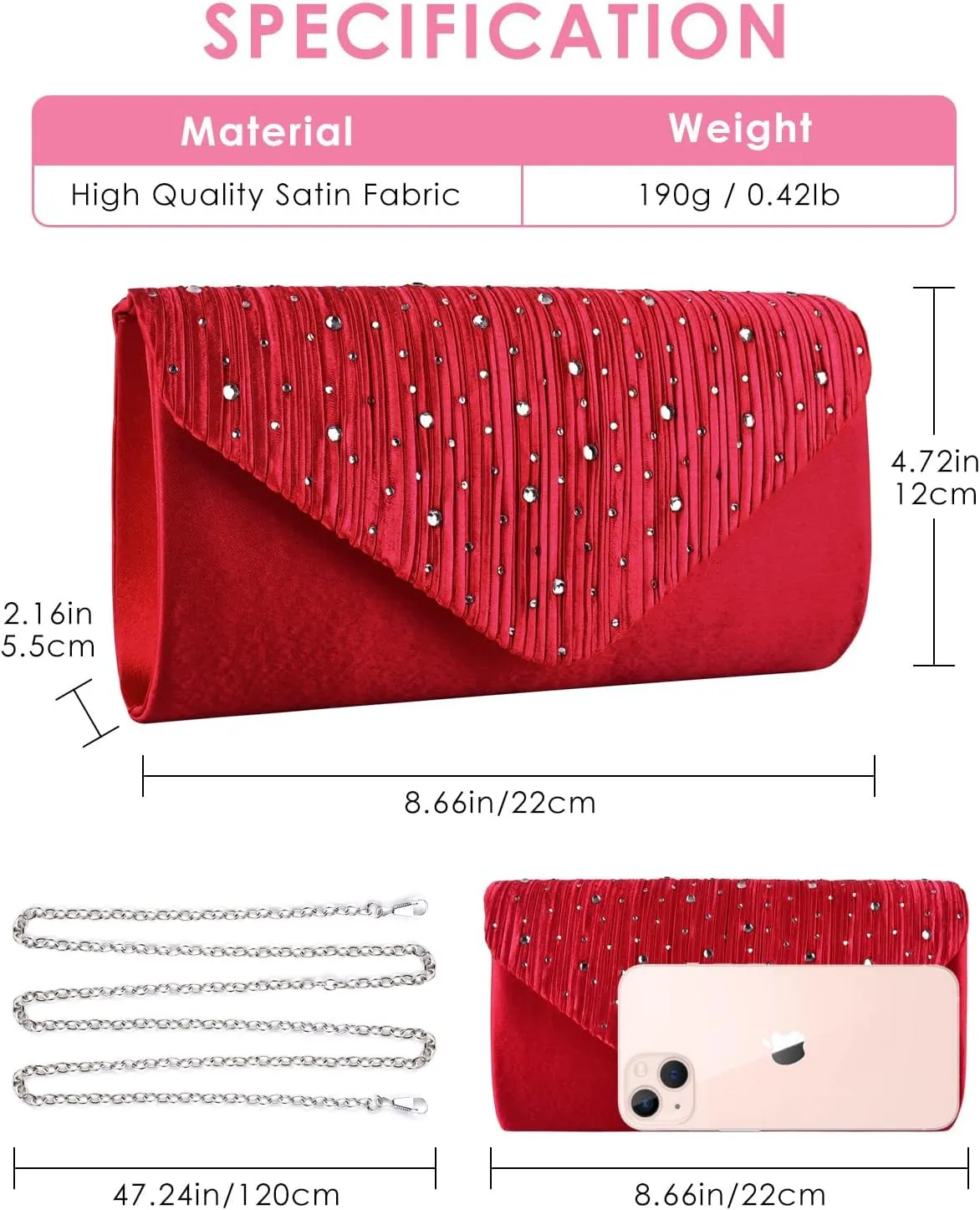 TINDTOP Evening Clutch Purses for Women Handbags for Formal Wedding Party Cocktail Prom Crossbody Shoulder Envelope Bag