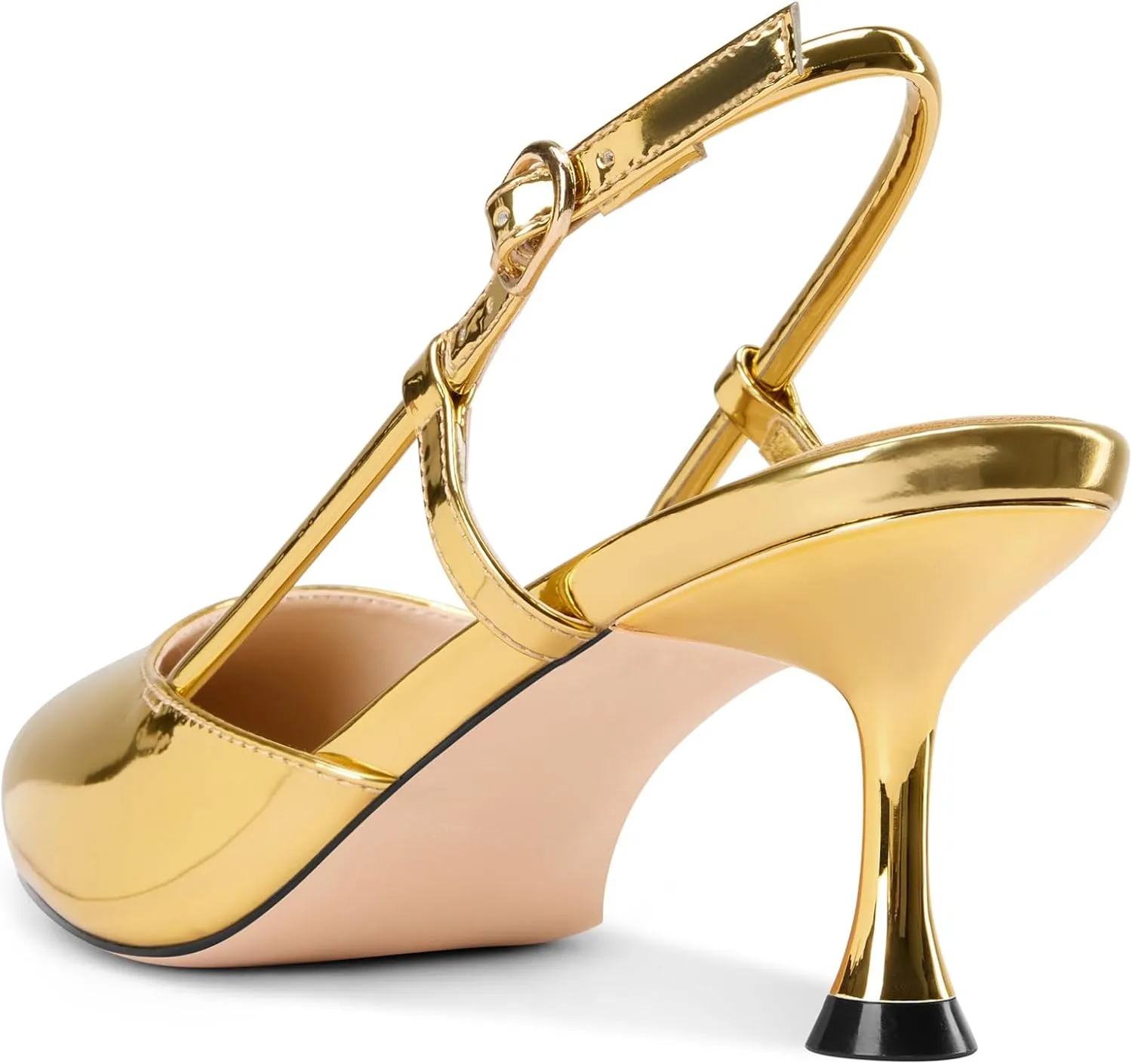 TNYNFBEB Womens Close Pointed Toe Mid Kitten Heel Pumps Shoes Slip-on Slingback Buckle Prom Party Dress Basic Classic Patent Leather 2.6 Inches Heels