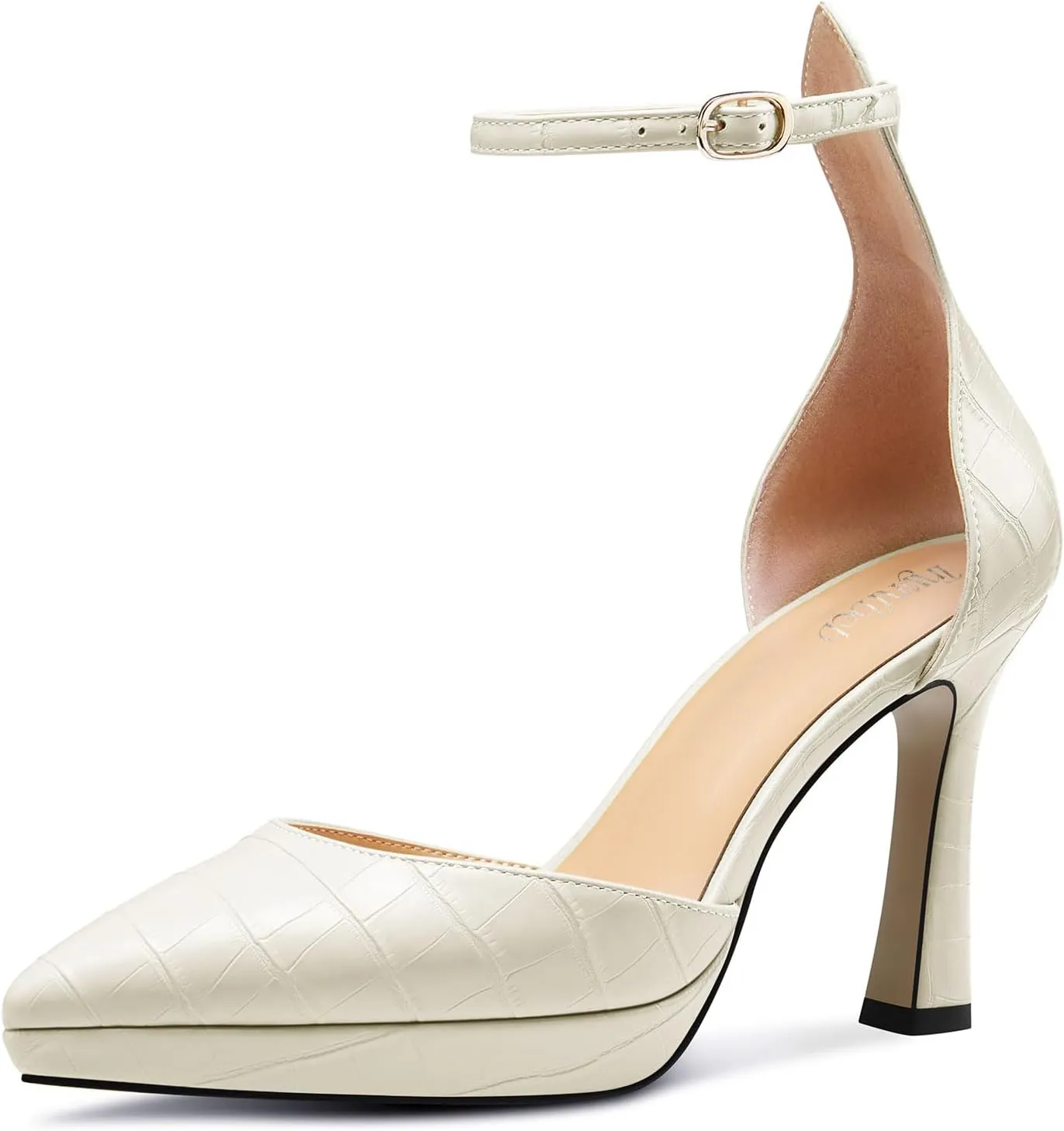 TNYNFBEB Womens Stiletto High Platform Heel Pointed Toe Pumps Ankle Strap Buckle Party Basic Classic 3.9 Inches Heels