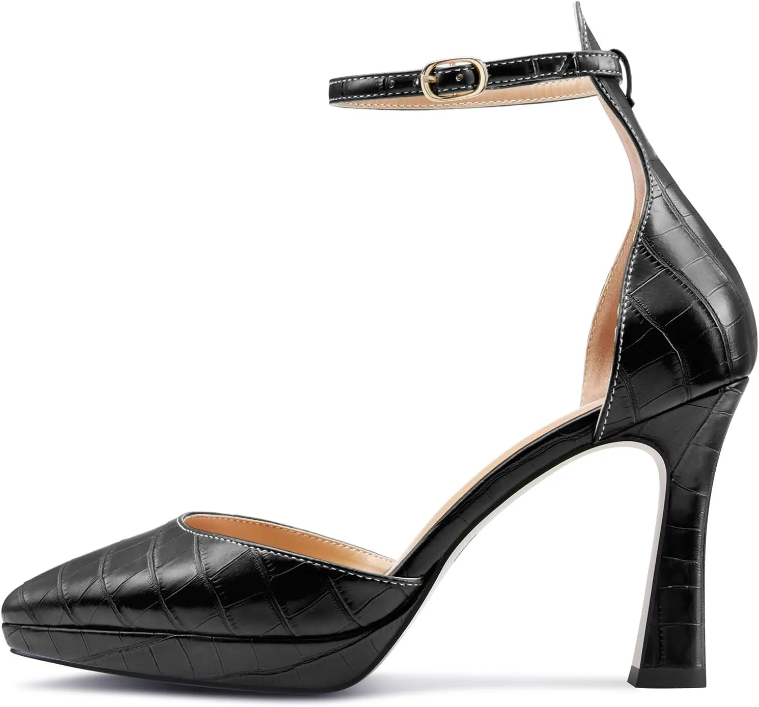 TNYNFBEB Womens Stiletto High Platform Heel Pointed Toe Pumps Ankle Strap Buckle Party Basic Classic 3.9 Inches Heels