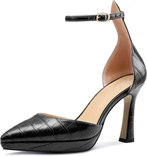TNYNFBEB Womens Stiletto High Platform Heel Pointed Toe Pumps Ankle Strap Buckle Party Basic Classic 3.9 Inches Heels