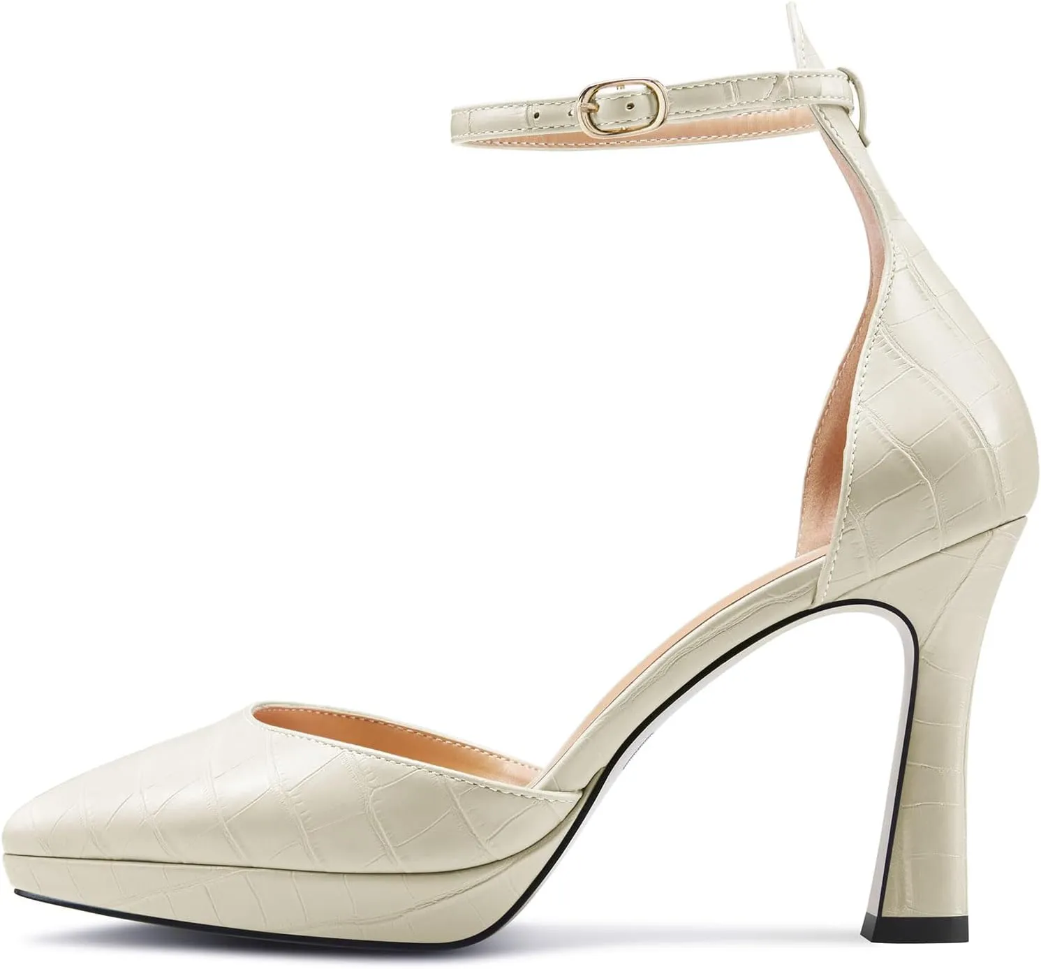 TNYNFBEB Womens Stiletto High Platform Heel Pointed Toe Pumps Ankle Strap Buckle Party Basic Classic 3.9 Inches Heels