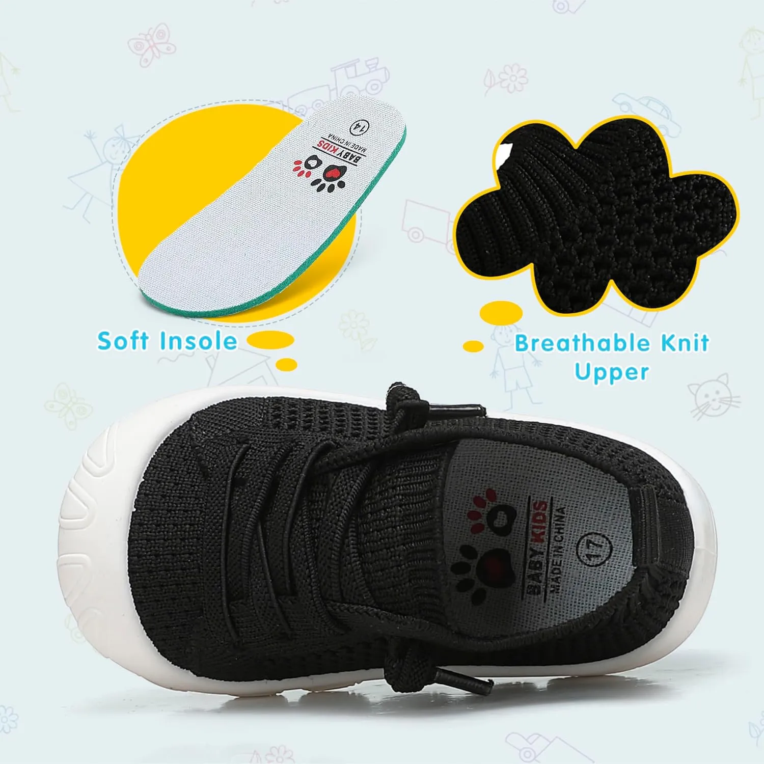 Toddler Baby Girls Boys Shoes Toddler Walking Sneakers Kids Barefoot Slip on Tennis Infant Shoes Lightweight Breathable for First Babies
