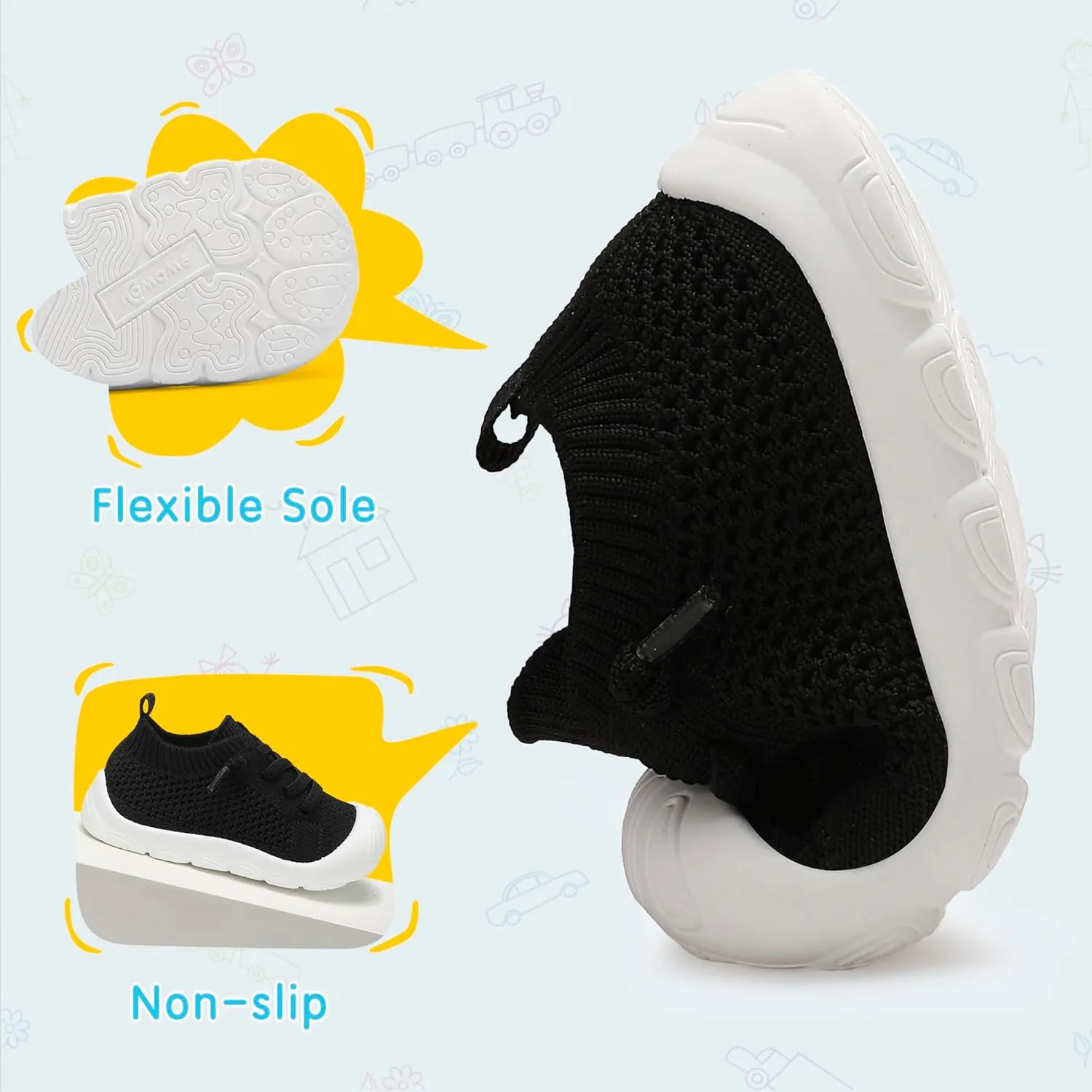 Toddler Baby Girls Boys Shoes Toddler Walking Sneakers Kids Barefoot Slip on Tennis Infant Shoes Lightweight Breathable for First Babies