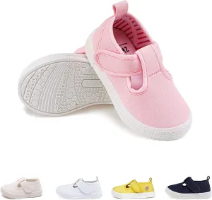 Toddler Boys Girls T-Strap Canvas Sneakers for Little Kids Classical Comfortable Mary Jane Canvas Flats, Non-Slip Casual Canvas Sneaker for Little Kids