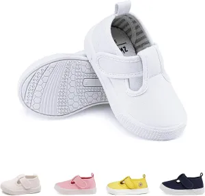 Toddler Boys Girls T-Strap Canvas Sneakers for Little Kids Classical Comfortable Mary Jane Canvas Flats, Non-Slip Casual Canvas Sneaker for Little Kids