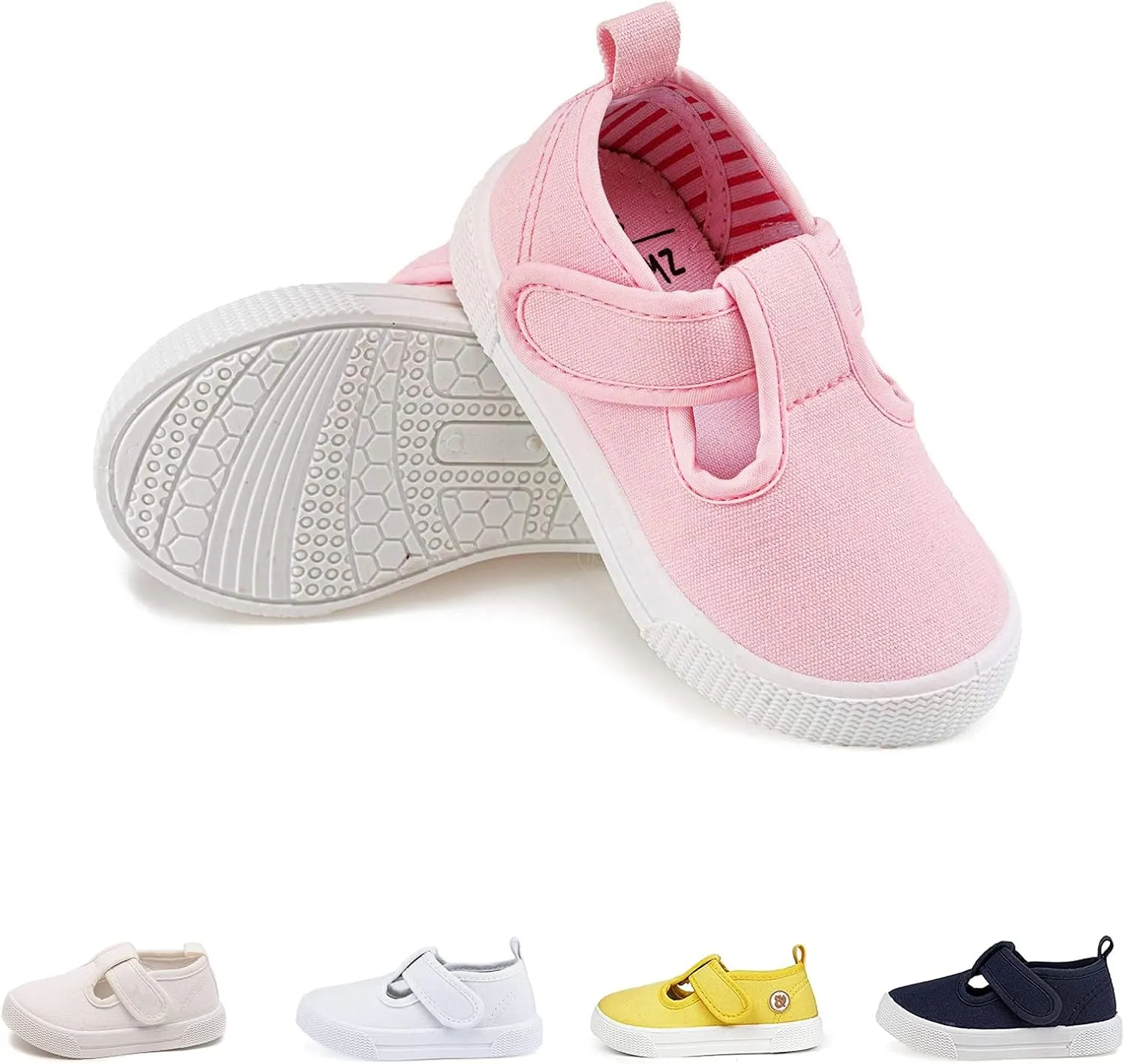 Toddler Boys Girls T-Strap Canvas Sneakers for Little Kids Classical Comfortable Mary Jane Canvas Flats, Non-Slip Casual Canvas Sneaker for Little Kids