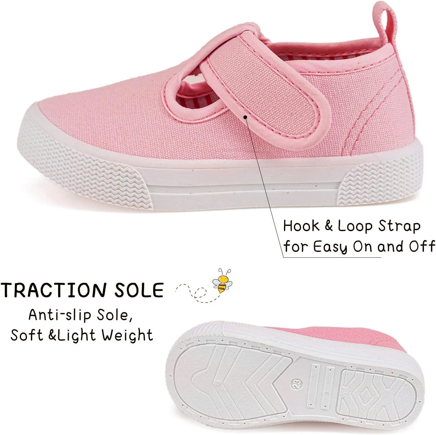 Toddler Boys Girls T-Strap Canvas Sneakers for Little Kids Classical Comfortable Mary Jane Canvas Flats, Non-Slip Casual Canvas Sneaker for Little Kids