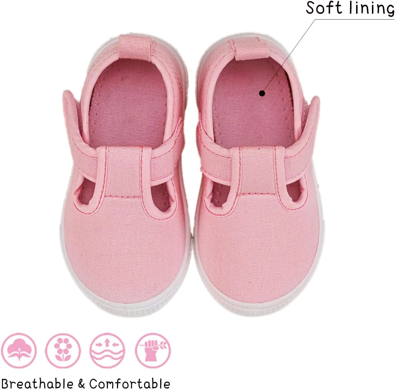 Toddler Boys Girls T-Strap Canvas Sneakers for Little Kids Classical Comfortable Mary Jane Canvas Flats, Non-Slip Casual Canvas Sneaker for Little Kids