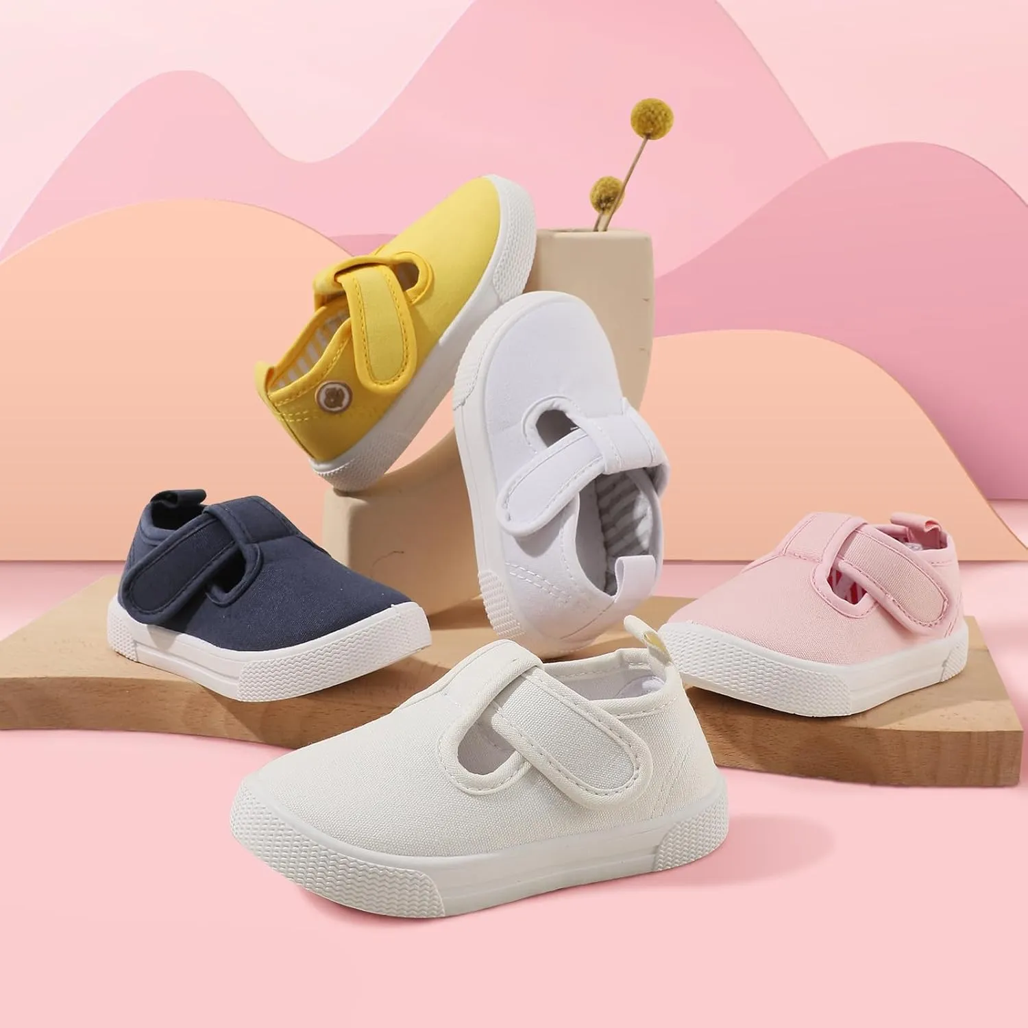 Toddler Girls T-Strap Canvas Sneakers for Little Kids Classical Comfortable Mary Jane Canvas Flats, Non-Slip Casual Canvas Sneaker for Girls