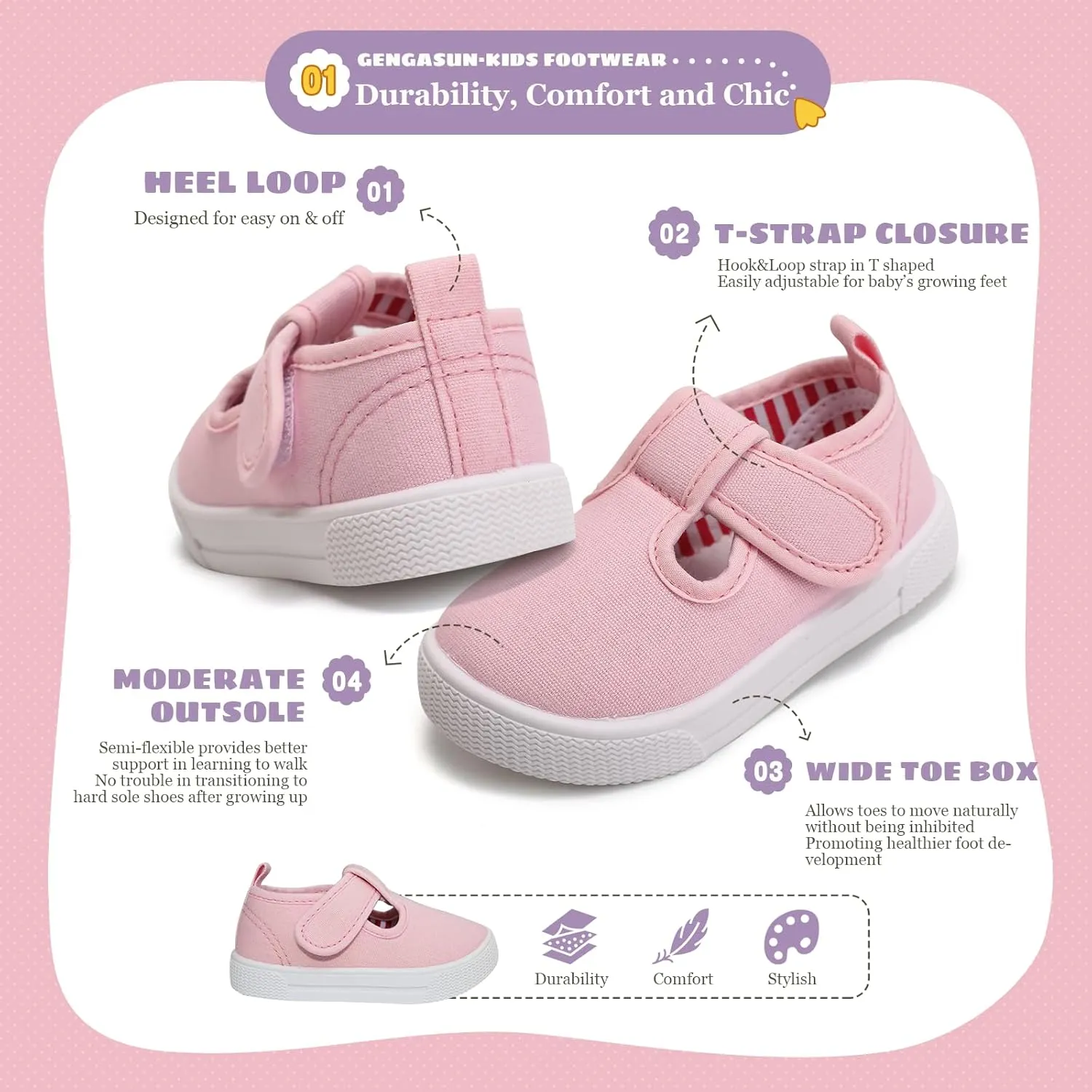 Toddler Girls T-Strap Canvas Sneakers for Little Kids Classical Comfortable Mary Jane Canvas Flats, Non-Slip Casual Canvas Sneaker for Girls