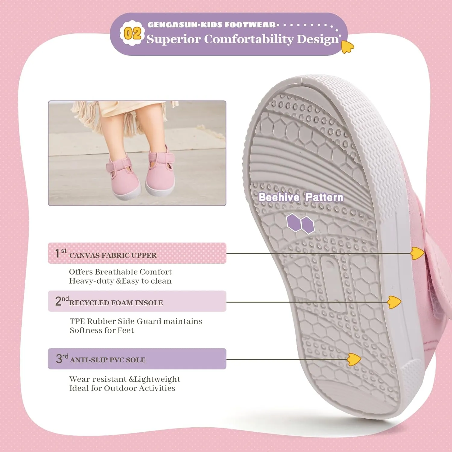 Toddler Girls T-Strap Canvas Sneakers for Little Kids Classical Comfortable Mary Jane Canvas Flats, Non-Slip Casual Canvas Sneaker for Girls