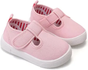 Toddler Girls T-Strap Canvas Sneakers for Little Kids Classical Comfortable Mary Jane Canvas Flats, Non-Slip Casual Canvas Sneaker for Girls