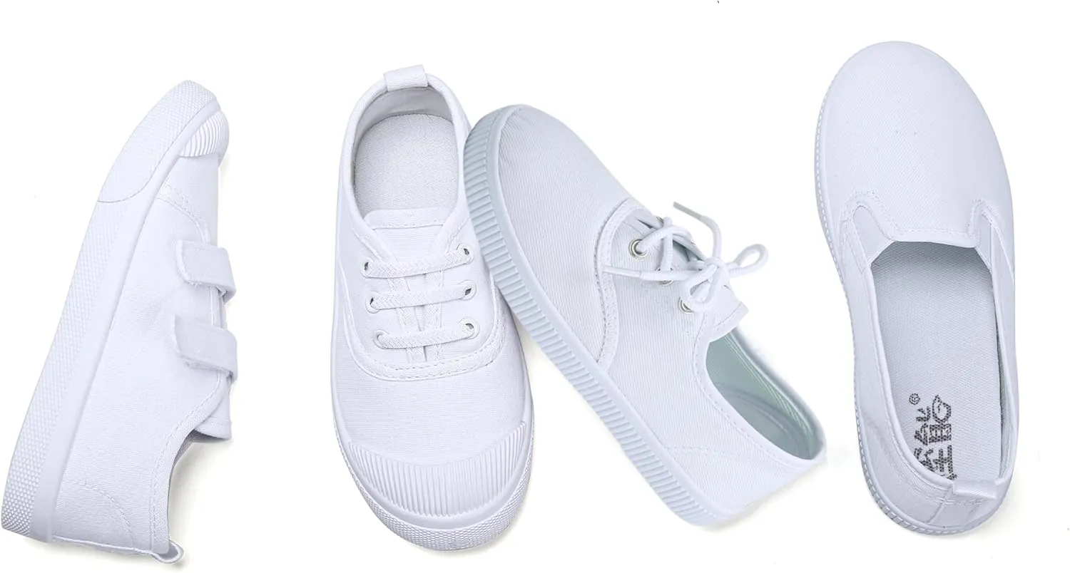 Toddler Kids White Shoes Fashion Canvas Sneakers Slip-on Comfortable Light Weight Skin-Friendly Causal Running Tennis Shoes for Boys Girls(Toddle/Little Kids/Big Kids)