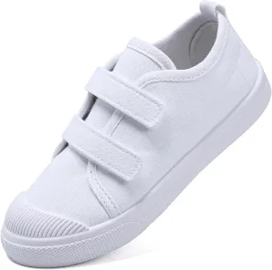 Toddler Kids White Shoes Fashion Canvas Sneakers Slip-on Comfortable Light Weight Skin-Friendly Causal Running Tennis Shoes for Boys Girls(Toddle/Little Kids/Big Kids)
