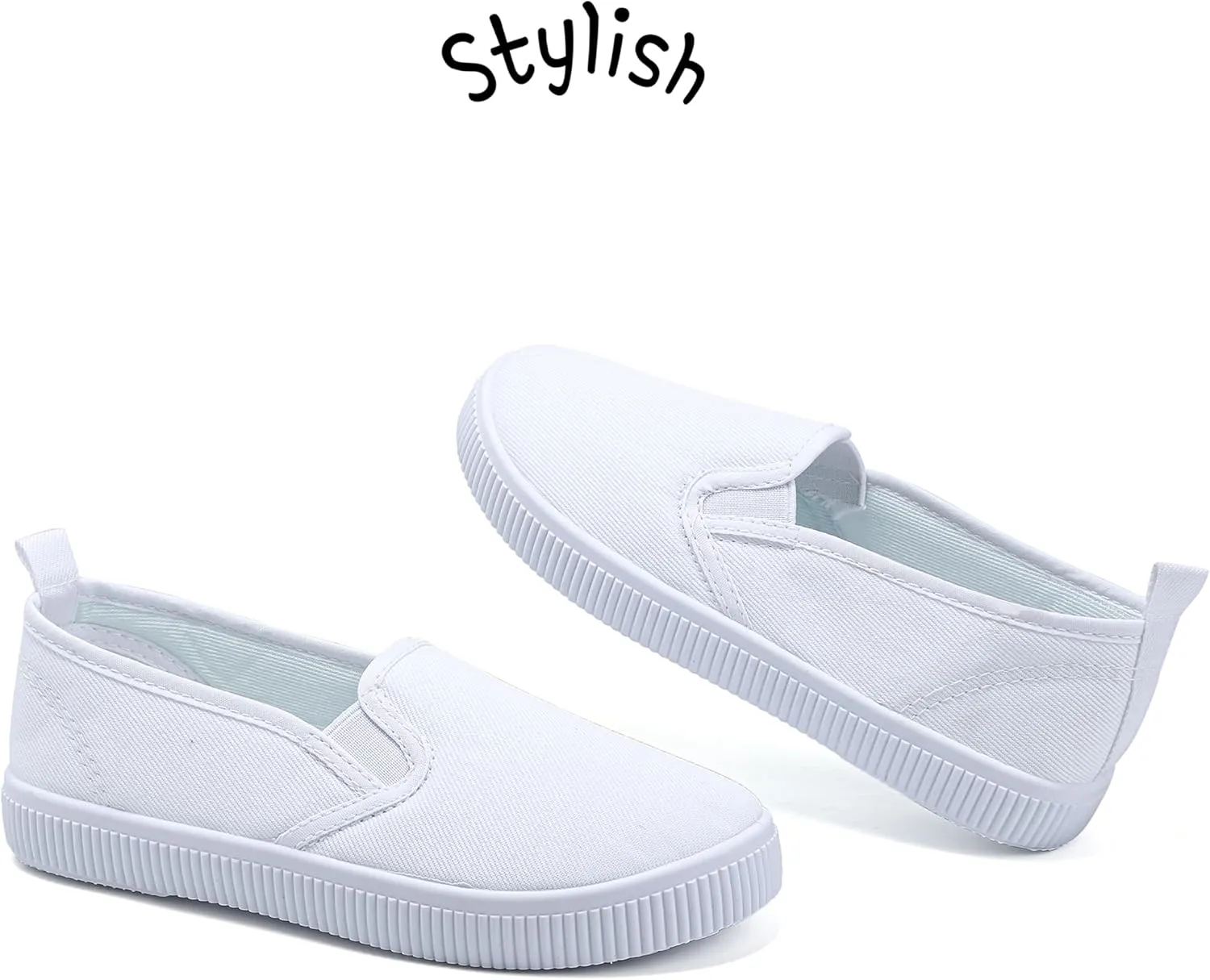 Toddler Kids White Shoes Fashion Canvas Sneakers Slip-on Comfortable Light Weight Skin-Friendly Causal Running Tennis Shoes for Boys Girls(Toddle/Little Kids/Big Kids)