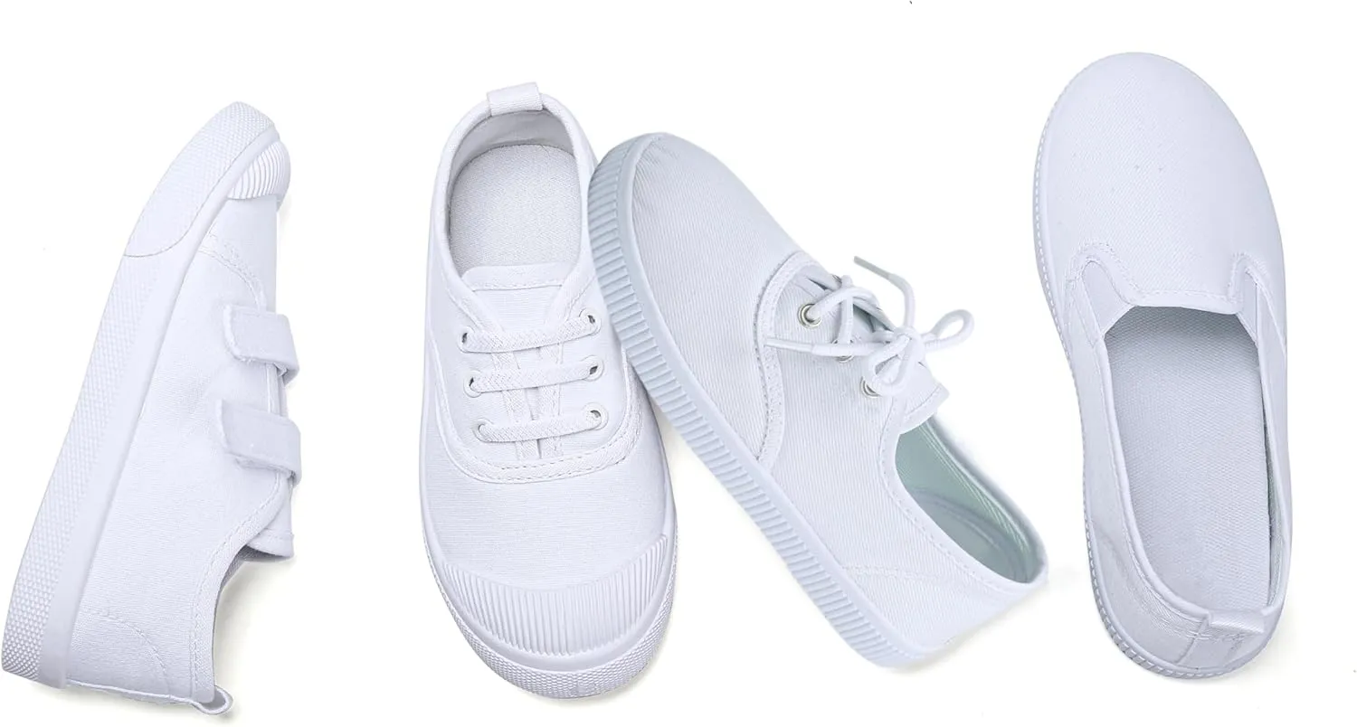 Toddler Kids White Shoes Fashion Canvas Sneakers Slip-on Comfortable Light Weight Skin-Friendly Causal Running Tennis Shoes for Boys Girls(Toddle/Little Kids/Big Kids)