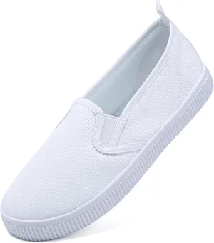 Toddler Kids White Shoes Fashion Canvas Sneakers Slip-on Comfortable Light Weight Skin-Friendly Causal Running Tennis Shoes for Boys Girls(Toddle/Little Kids/Big Kids)