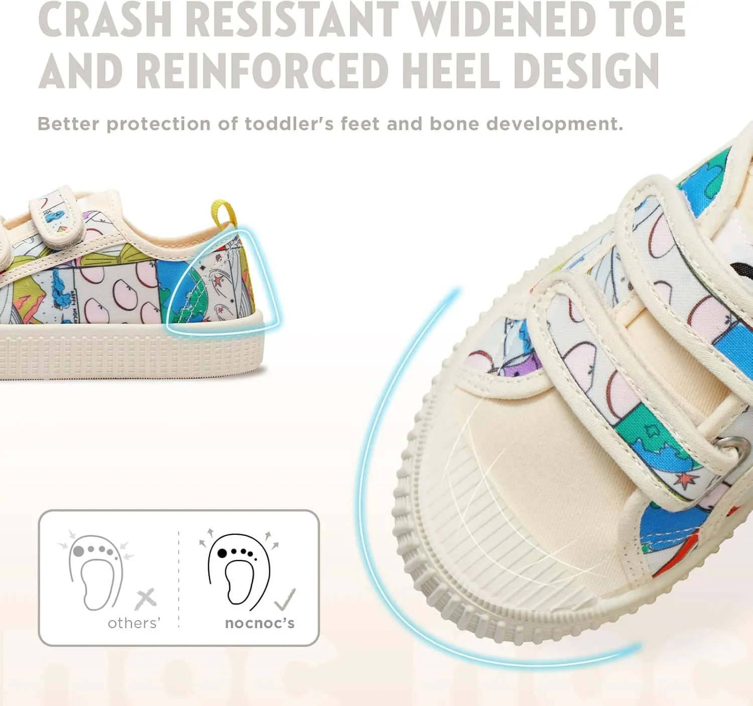Toddler Shoes for Boys & Girls, Canvas Dual Hook and Loops Sneakers with Candy-Colored Sole