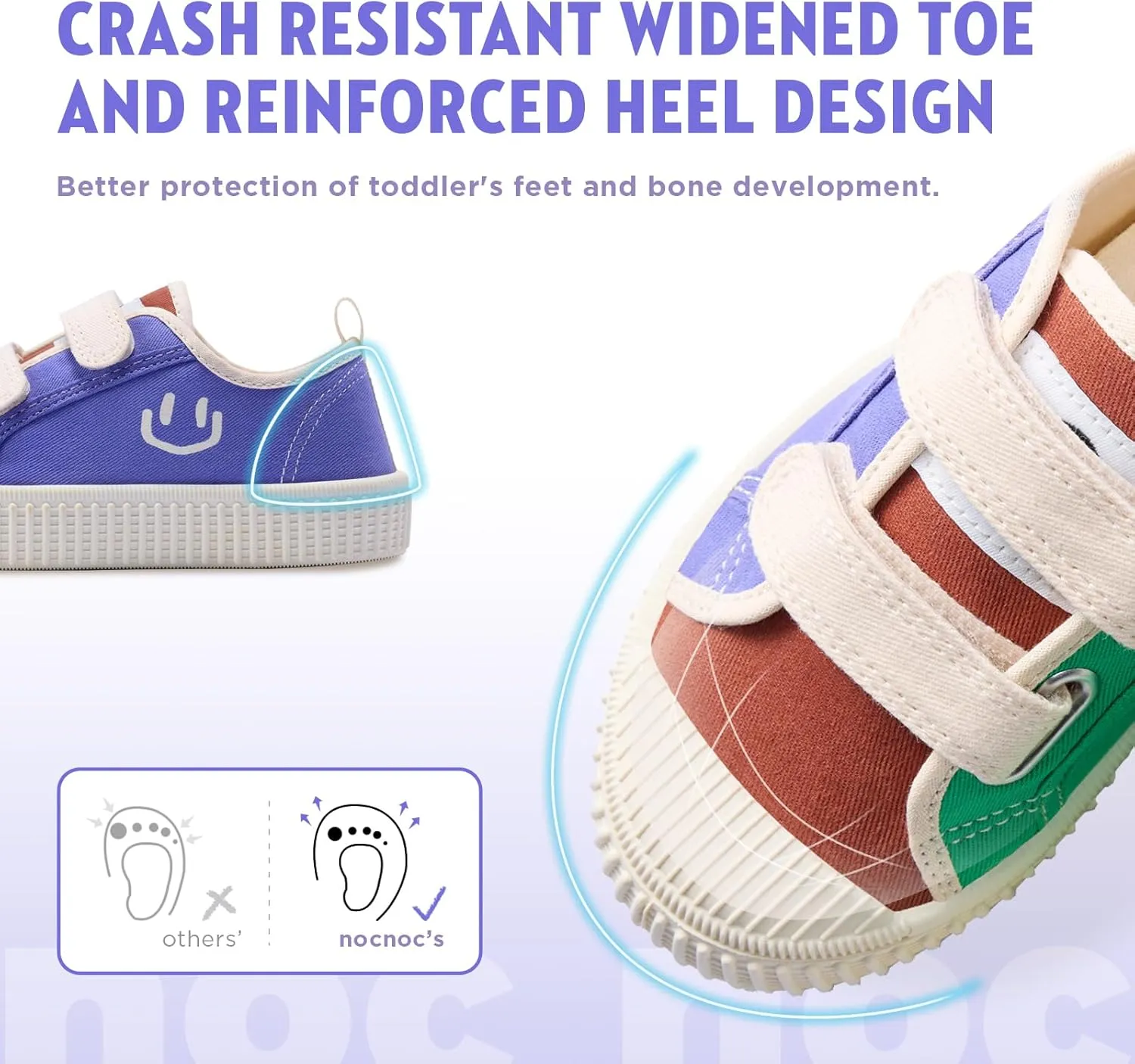 Toddler Shoes for Boys & Girls, Canvas Dual Hook and Loops Sneakers with Candy-Colored Sole
