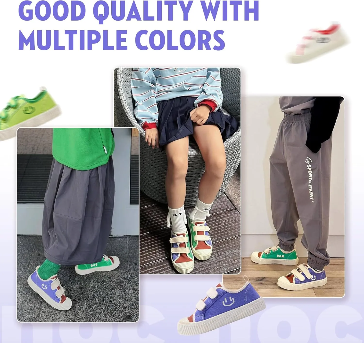 Toddler Shoes for Boys & Girls, Canvas Dual Hook and Loops Sneakers with Candy-Colored Sole