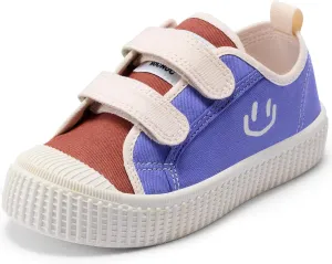 Toddler Shoes for Boys & Girls, Canvas Dual Hook and Loops Sneakers with Candy-Colored Sole