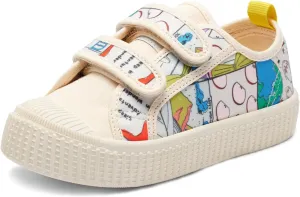 Toddler Shoes for Boys & Girls, Canvas Dual Hook and Loops Sneakers with Candy-Colored Sole