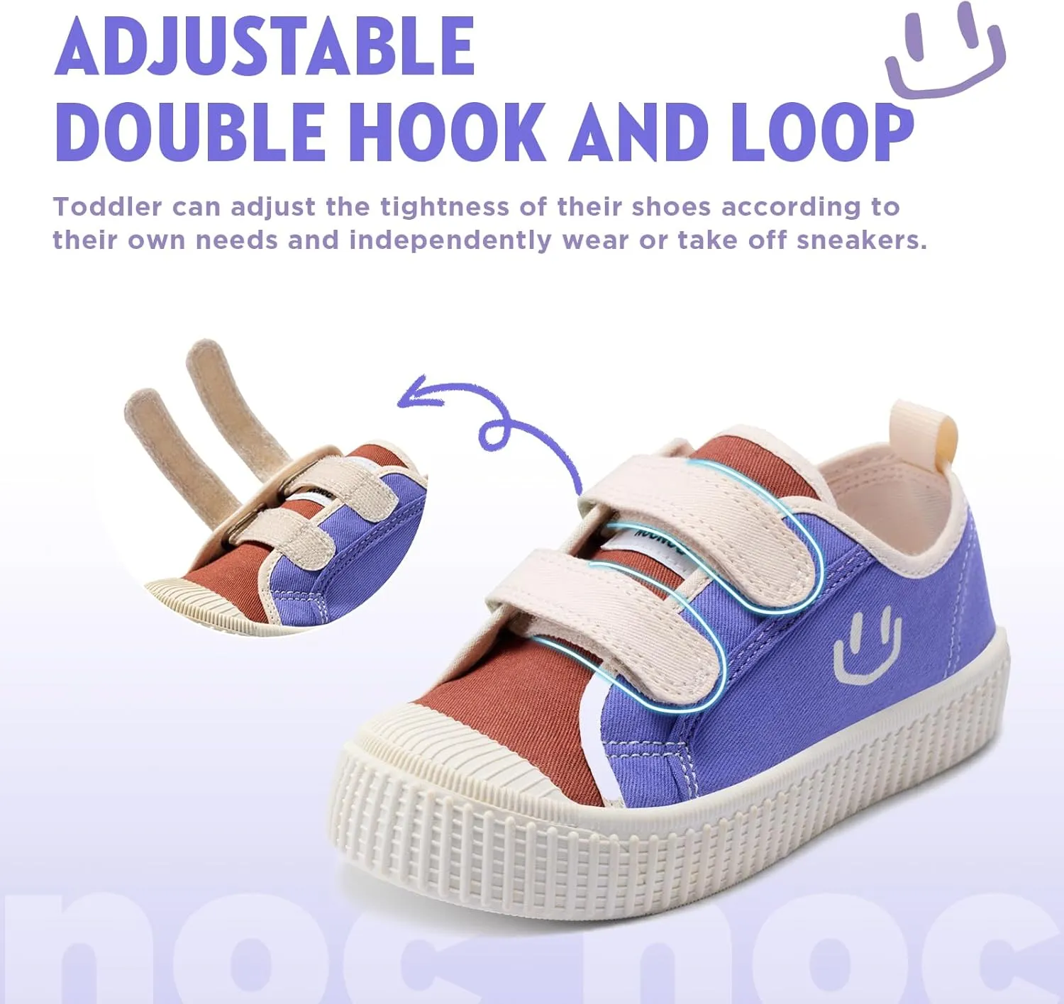 Toddler Shoes for Boys & Girls, Canvas Dual Hook and Loops Sneakers with Candy-Colored Sole