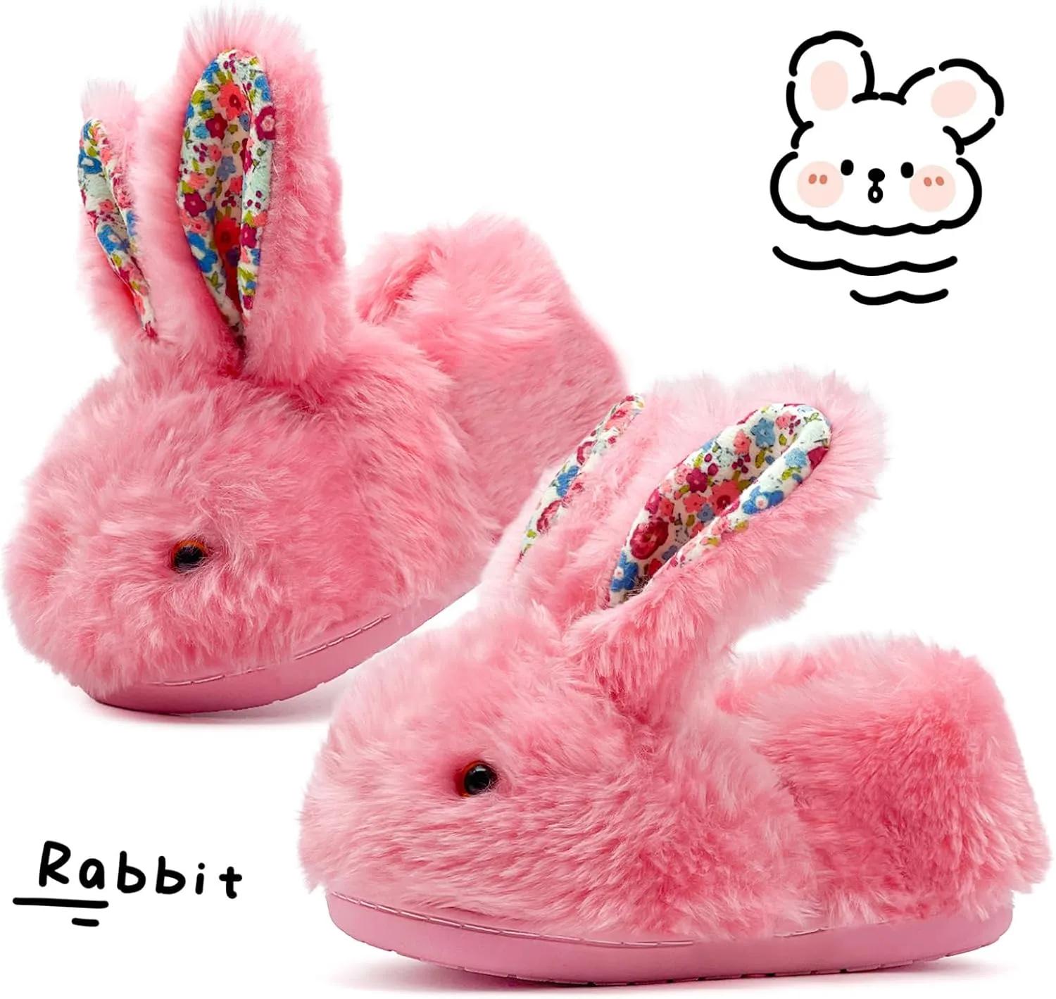 Toddler Slippers Girls Boys Kids Bunny House Slipper Winter Cute Rabbit Slippers Warm Soft Plush Fuzzy Slippers Indoor Non-Slip Animal Cartoon Slippers
