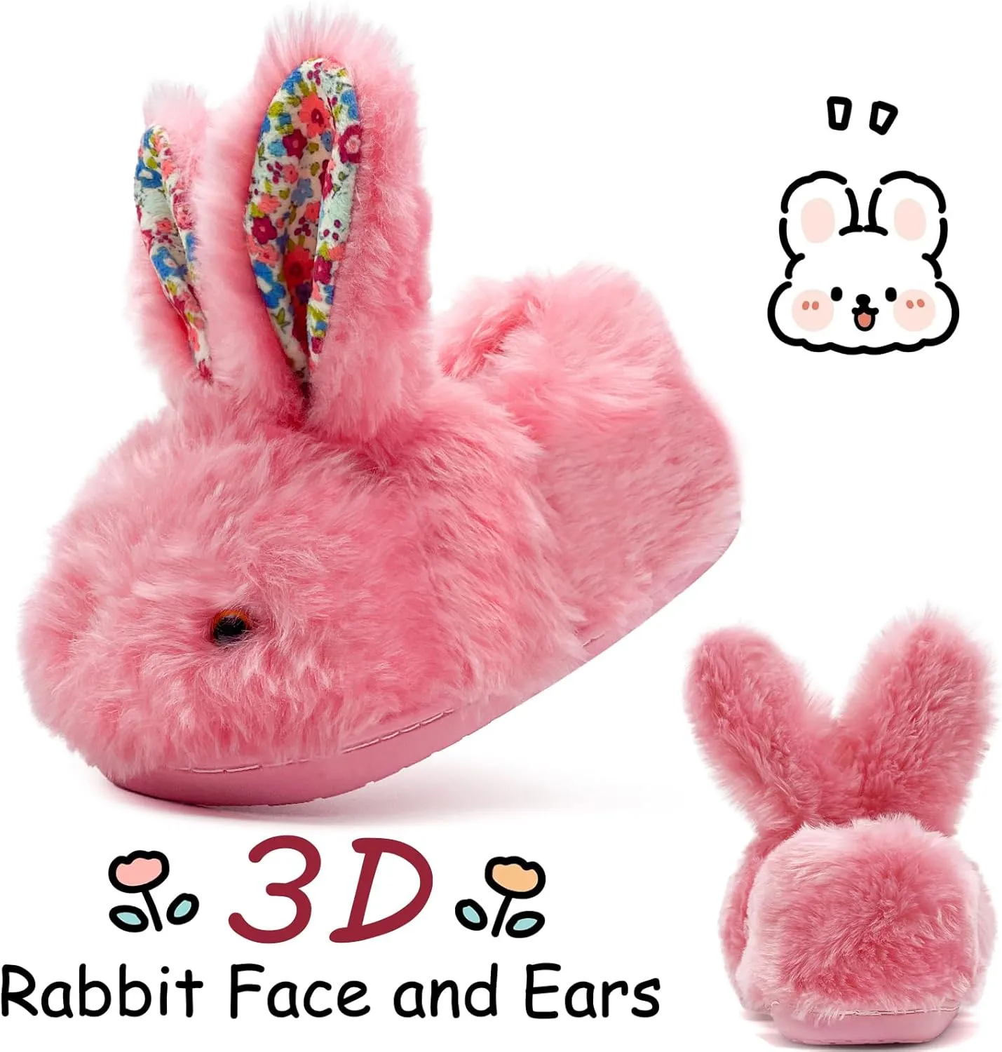 Toddler Slippers Girls Boys Kids Bunny House Slipper Winter Cute Rabbit Slippers Warm Soft Plush Fuzzy Slippers Indoor Non-Slip Animal Cartoon Slippers