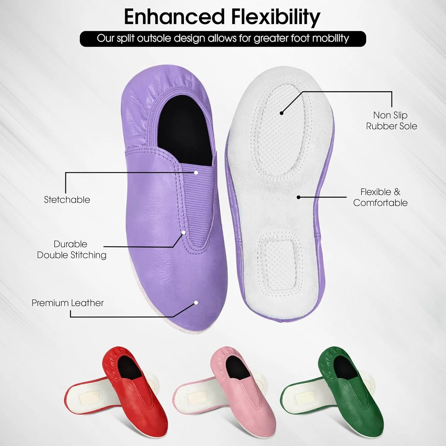 Toddler/Kids/Adult Gymnastic Shoes - Trampoline Shoes Gymnastics - Tumbling Shoes for Girls - Agility Gym Shoes Goat Leather Slip-on Rubber Sole