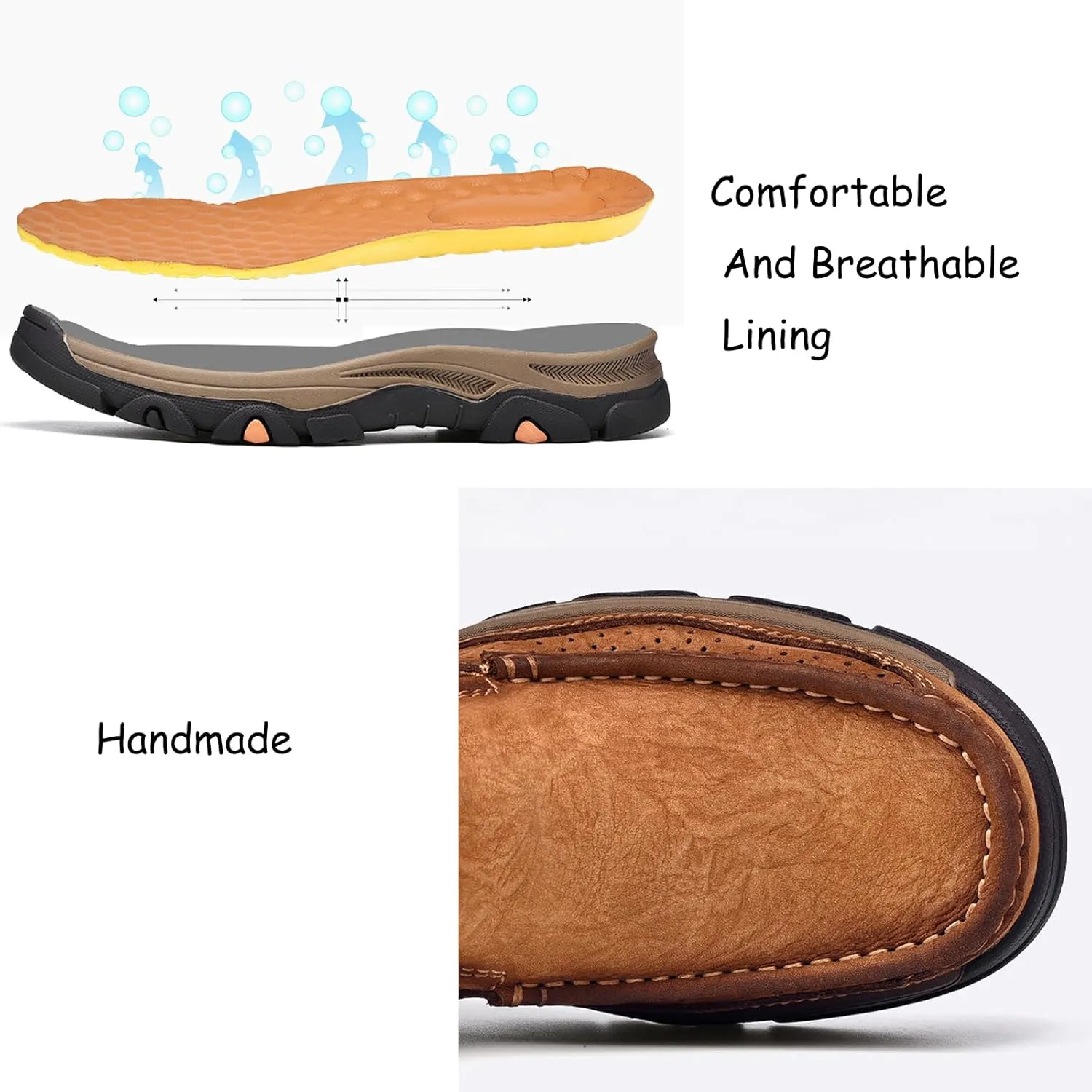Tokouk Mens Hand Stitching Leather Slip On Ankle Boots, Casual Moccasin Chukka Boots Non-Slip Outdoor Hiking and Driving Loafers