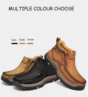 Tokouk Mens Hand Stitching Leather Slip On Ankle Boots, Casual Moccasin Chukka Boots Non-Slip Outdoor Hiking and Driving Loafers