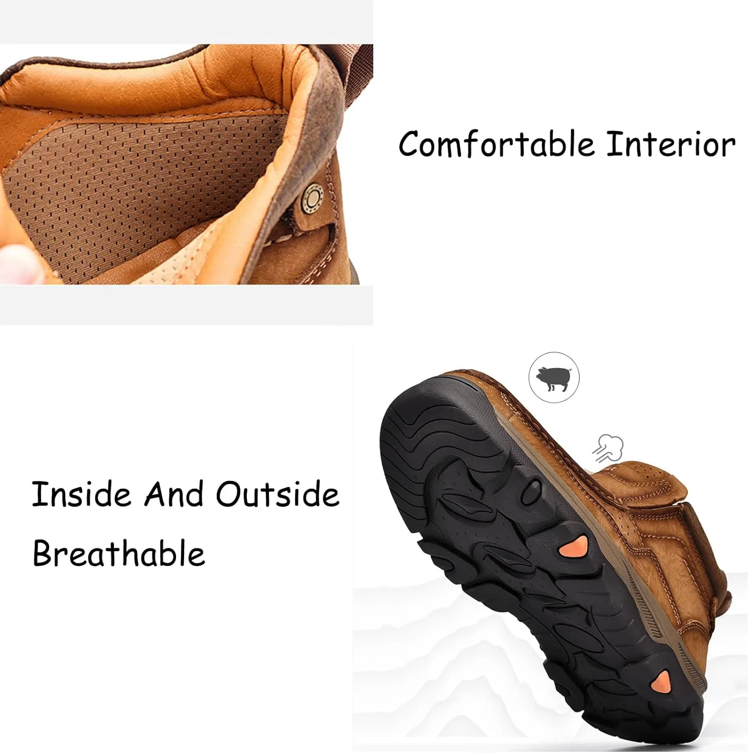 Tokouk Mens Hand Stitching Leather Slip On Ankle Boots, Casual Moccasin Chukka Boots Non-Slip Outdoor Hiking and Driving Loafers