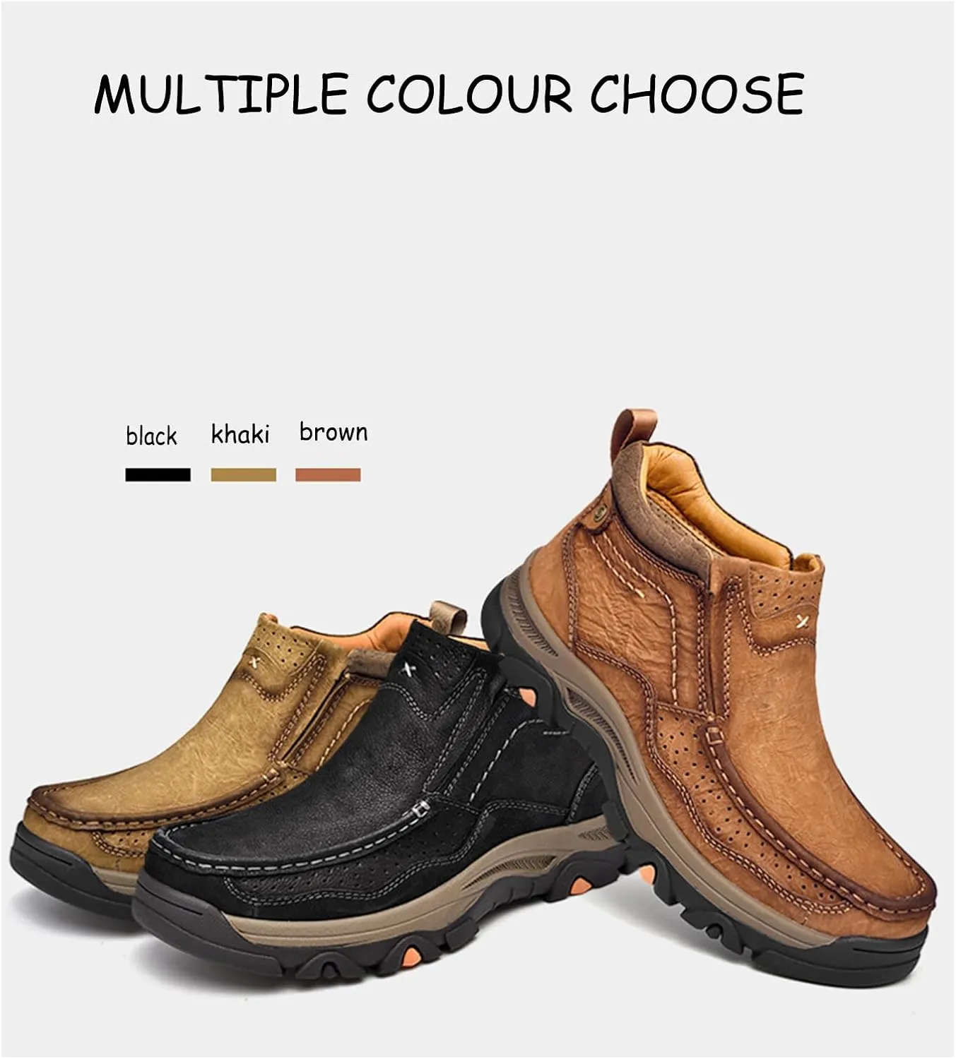 Tokouk Mens Hand Stitching Leather Slip On Ankle Boots, Casual Moccasin Chukka Boots Non-Slip Outdoor Hiking and Driving Loafers