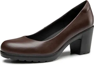 Trary Women's Chunky Low Block Heels Slip on Pumps,Comfortable Classic Closed Round Toe Work Dress Wedding Office Lady Pumps Shoes