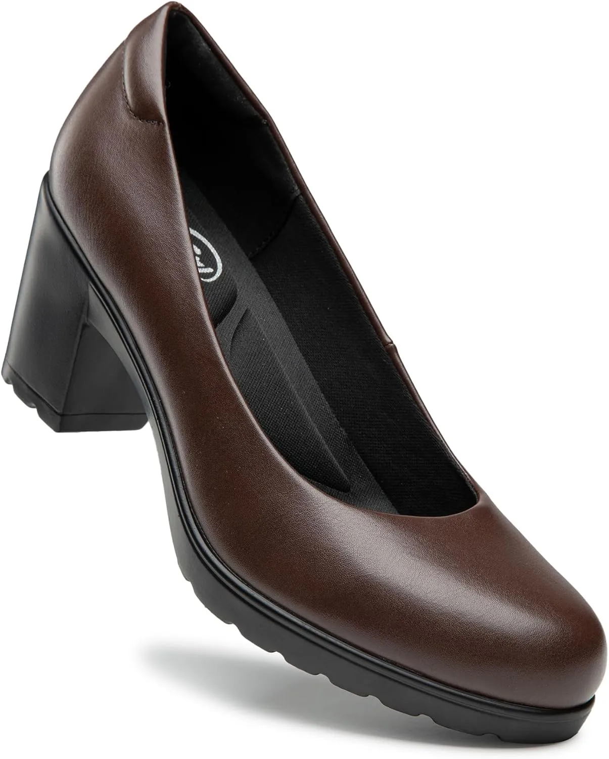 Trary Women's Chunky Low Block Heels Slip on Pumps,Comfortable Classic Closed Round Toe Work Dress Wedding Office Lady Pumps Shoes