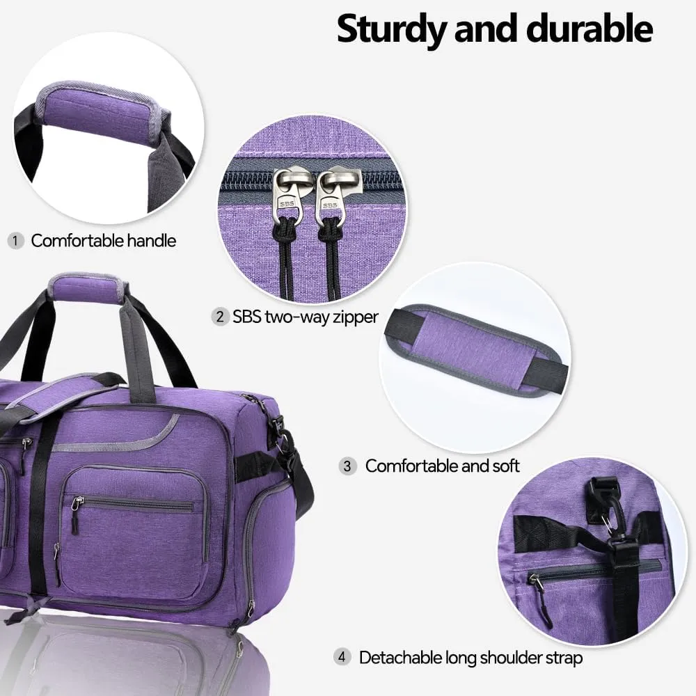Travel Duffel Bag, 65L Foldable Travel Duffle Bag with Shoes Compartment and wet pocket, Waterproof & Tear Resistant
