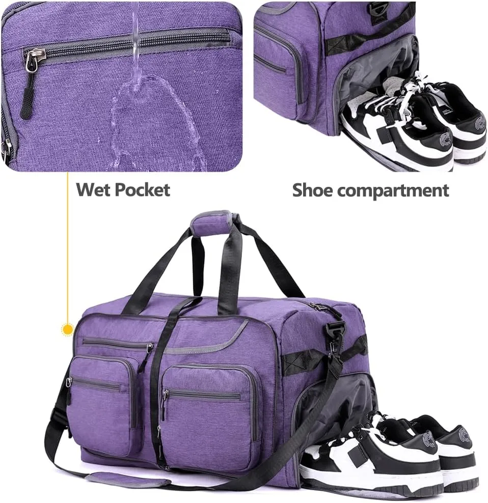 Travel Duffel Bag, 65L Foldable Travel Duffle Bag with Shoes Compartment and wet pocket, Waterproof & Tear Resistant