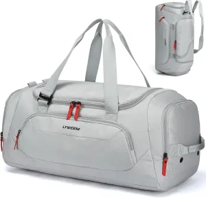 Travel Duffle Bag Men with Shoes Compartment Sports Gym Workout Bag with Wet Pocket 40L Medium 2 In 1 Duffel Backpack for Women Weekender Overnight Bag for Airplane, Grey