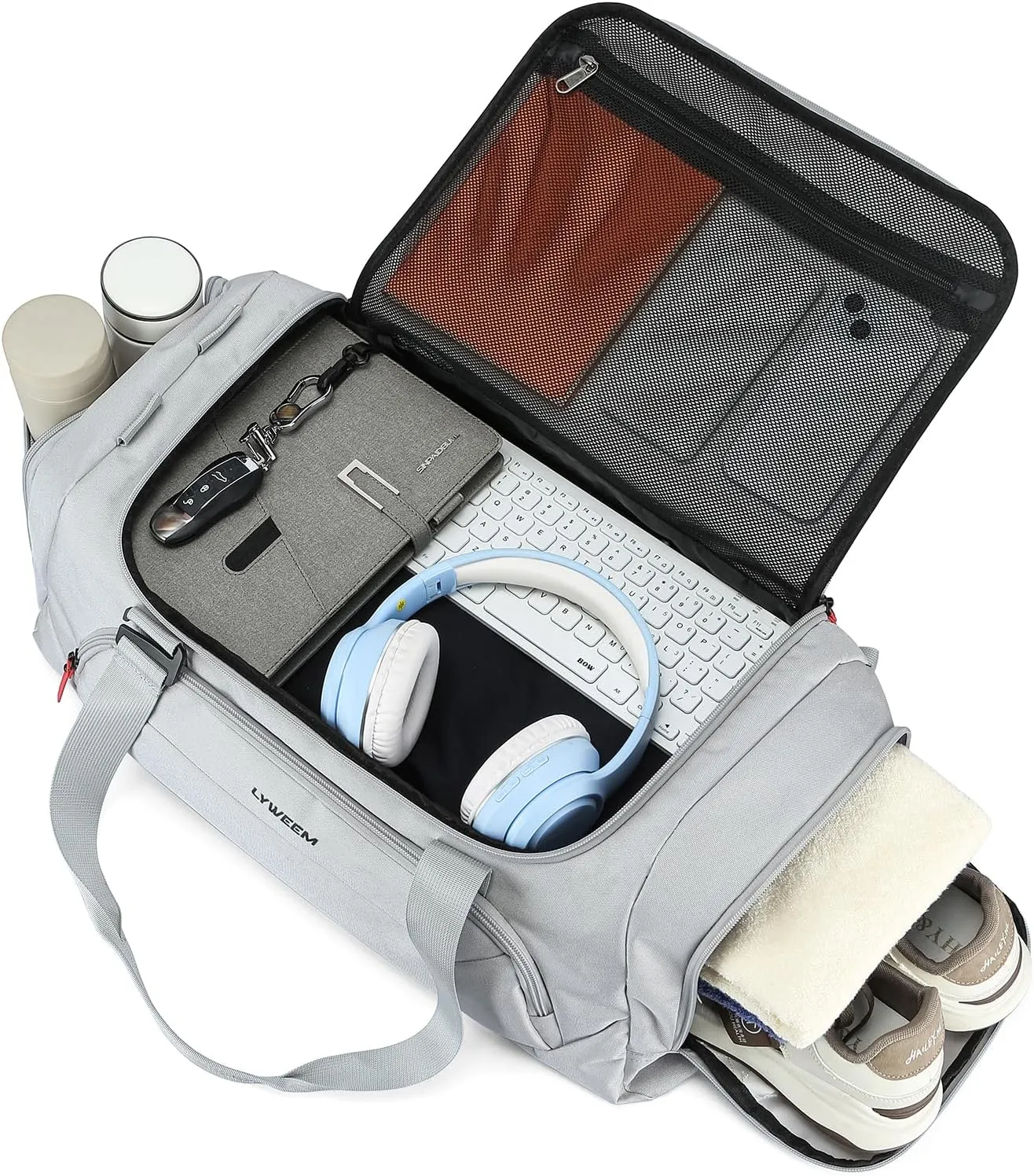 Travel Duffle Bag Men with Shoes Compartment Sports Gym Workout Bag with Wet Pocket 40L Medium 2 In 1 Duffel Backpack for Women Weekender Overnight Bag for Airplane, Grey